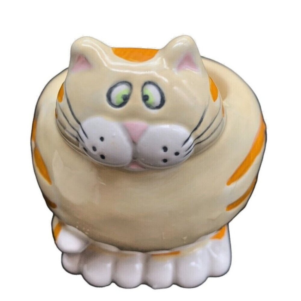Sugar Salt Bowl Ceramic Fat Tabby Cat Crossed Eyes Bella Casa Ganz Kitten Kitty